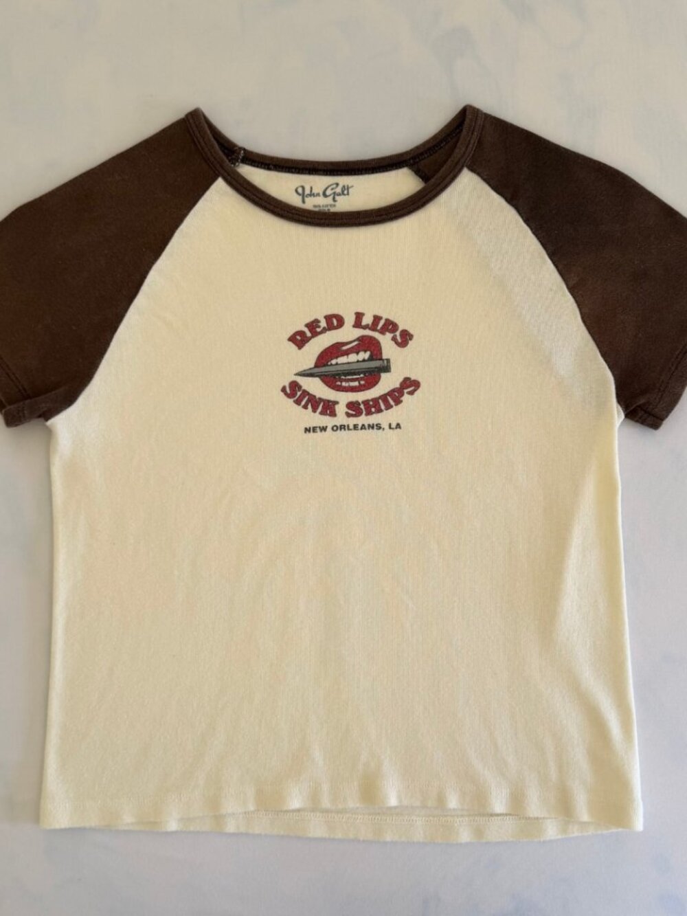 John Galt 100% Cotton 'Red Lips" Graphic Cropped Baby Tee